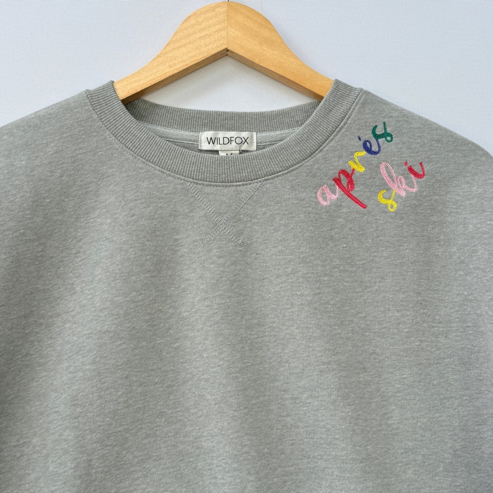 NEW Wildfox Womens Medium Sweatshirt Heather Grey Après Ski Cute Hygge Nordic - Picture 2 of 6
